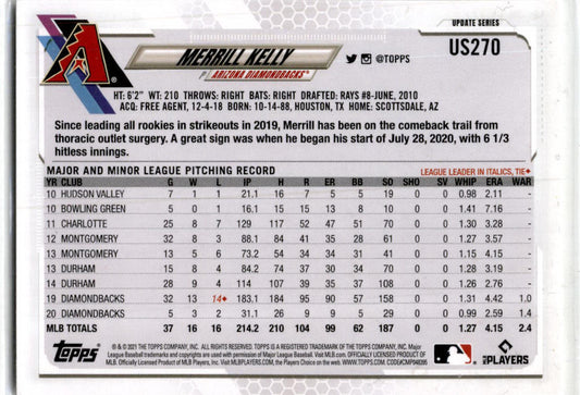 2021 Topps Update #US270 Merrill Kelly Arizona Diamondbacks
