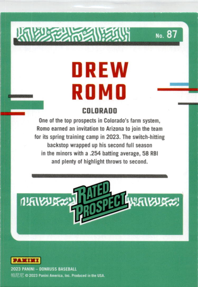 2023 Donruss Purple #87 Drew Romo Colorado Rockies