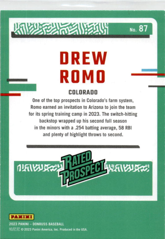 2023 Donruss Purple #87 Drew Romo Colorado Rockies