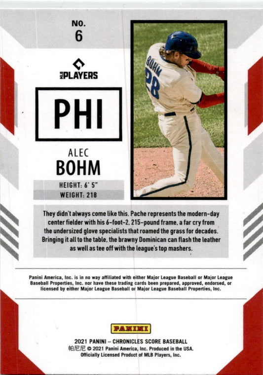 2021 Panini Score #6 Alec Bohm RC Philadelphia Phillies