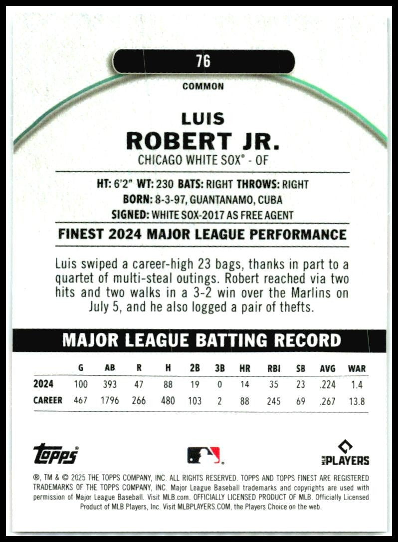2025 Topps Finest #76 Luis Robert JR White Sox