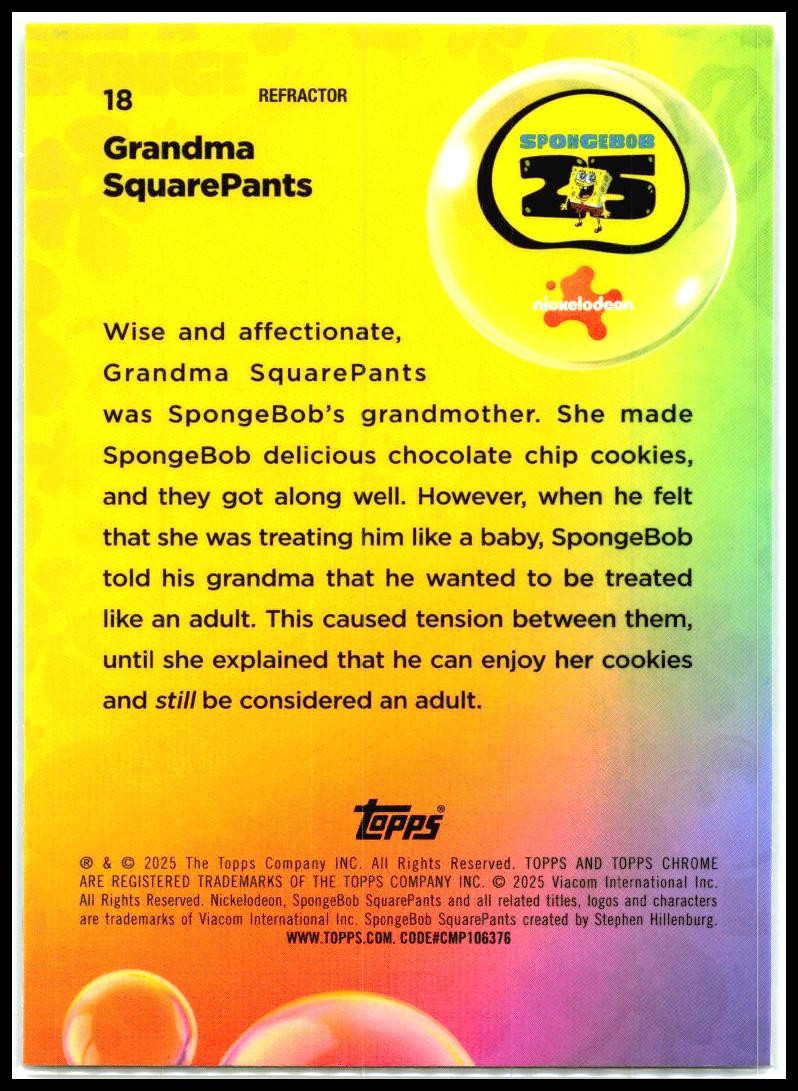 2025 Topps Chrome Spongebob Squarepants Refractor #18 Grandma SquarePants