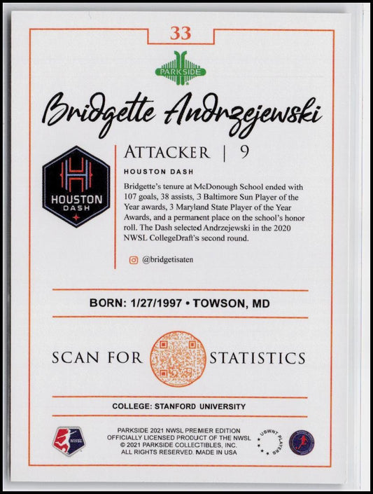 2021 Parkside NWSL Premier Edition #33 Bridgette Andrzejewski