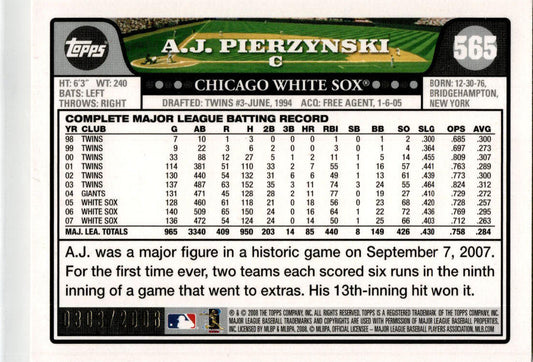 2008 Topps Gold #565 A.J. Pierzynski #/2008 Chicago White Sox