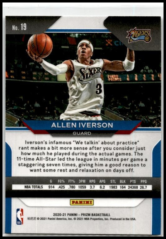 2018-19 Panini Prizm Dominance #19 Allen Iverson Philadelphia 76ers