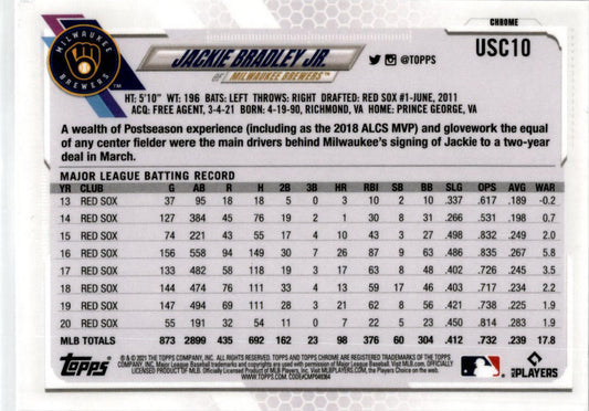 2021 Topps Chrome Update Purple Refractor #USC10 Jackie Bradley Jr. Brewers
