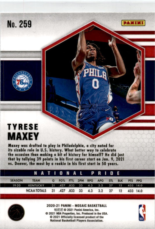 2020 Panini Mosaic National Pride #259 Tyrese Maxey Philadelphia 76ers