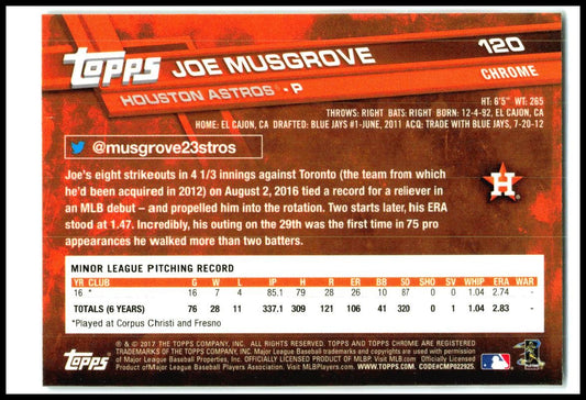 2017 Topps Chrome #120 Joe Musgrove Rookie Houston Astros