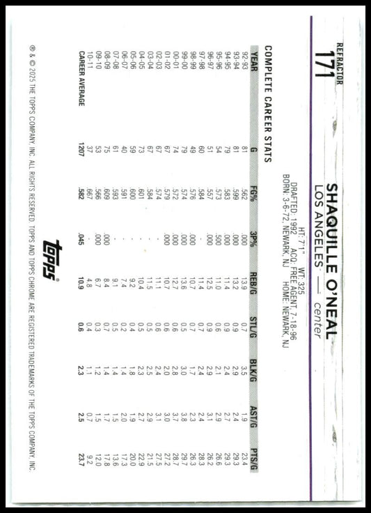 2024-25 Topps Chrome Refractor #171 Shaquille O'Neal Los Angeles Lakers