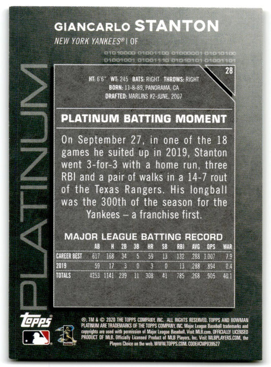 2020 Bowman Platinum Wal-Mart Chartreuse Giancarlo Stanton New York Yankees #28