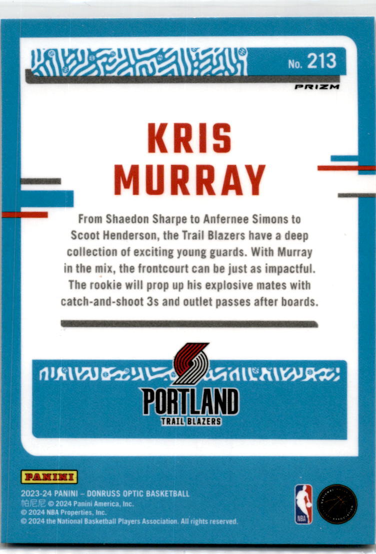 2023-24 Donruss Optic Purple Shock #213 Kris Murray Rookie Blazers