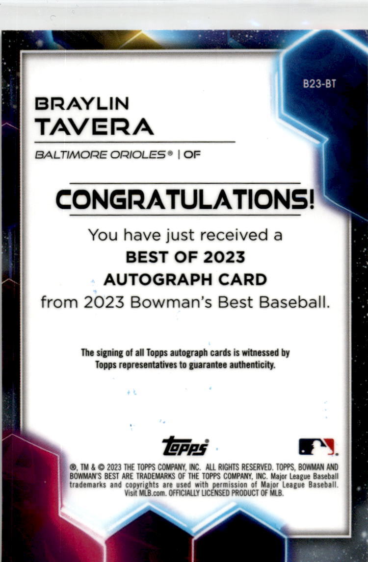 2023 Bowman's Best #B23-BT Braylin Tavera Auto Baltimore Orioles