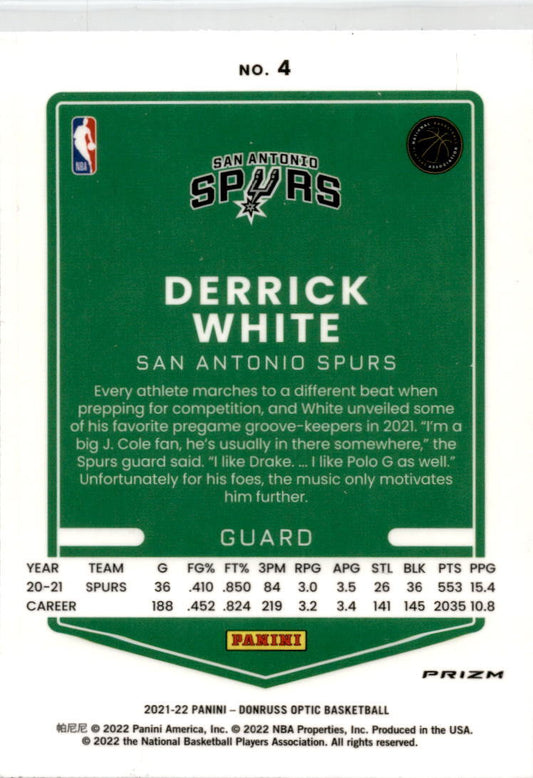 2021-22 Donruss Optic Purple #4 Derrick White San Antonio Spurs