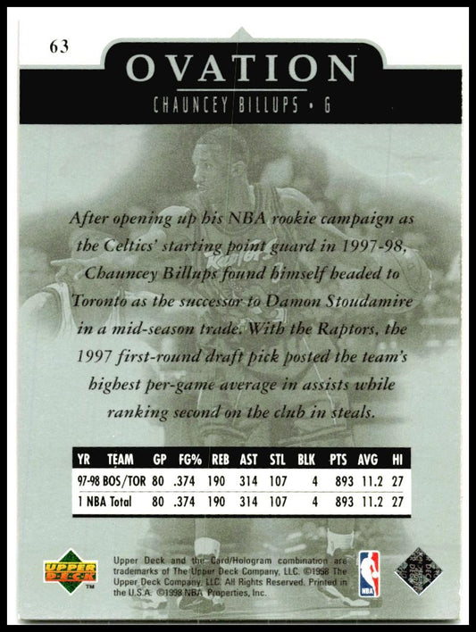 1998-99 Upper Deck Ovation #63 Chauncey Billups Toronto Raptors
