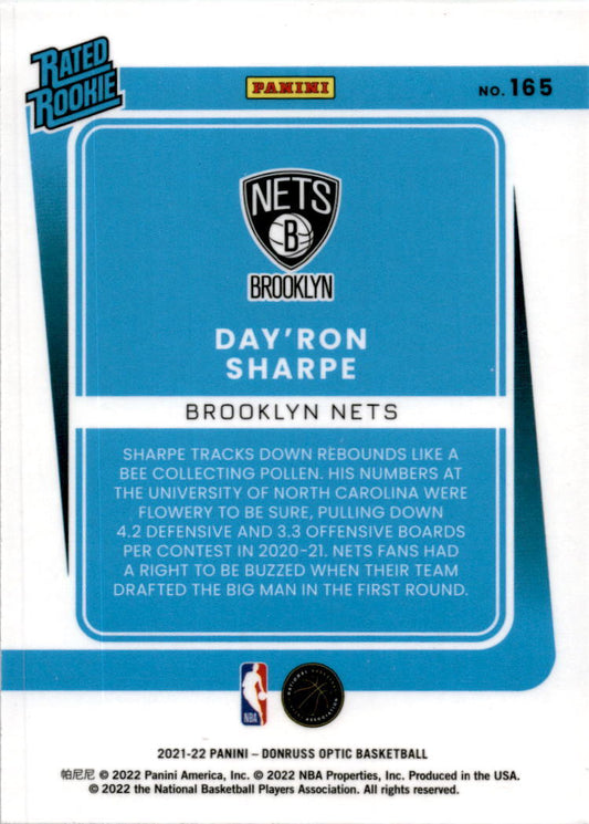2021-22 Donruss Optic #165 Day'Ron Sharpe Rookie Brooklyn Nets