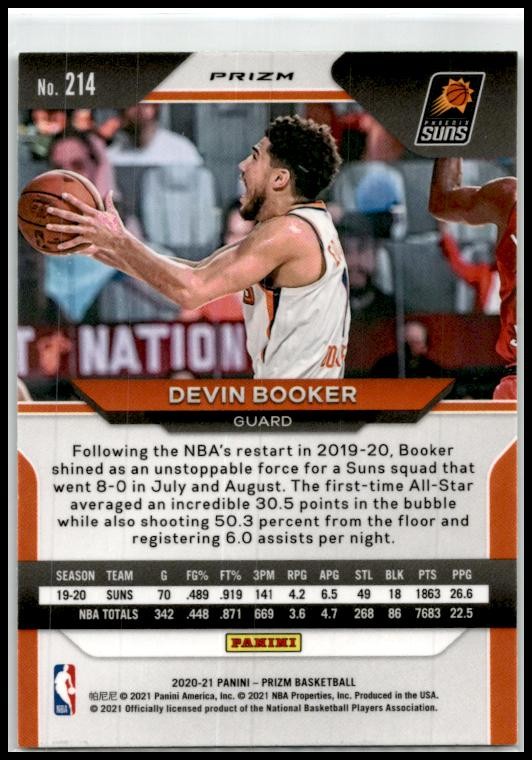 2020-21 Panini Prizm Green Prizms #214 Devin Booker Phoenix Suns