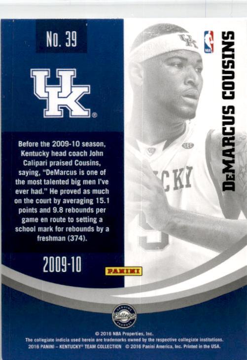2016 Panini Kentucky Wildcats #39 DeMarcus Cousins Kentucky Wildcats