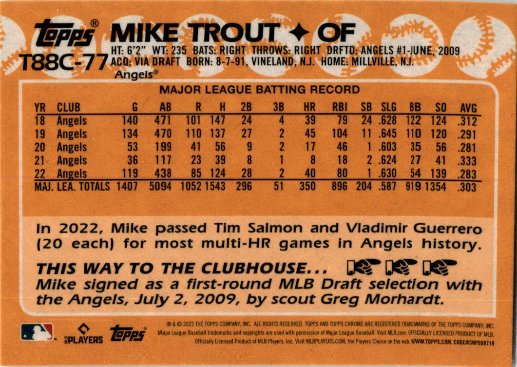 2023 Topps 1988 Topps Chrome Silver Pack #T88C-77 Mike Trout  Los Angeles Angels