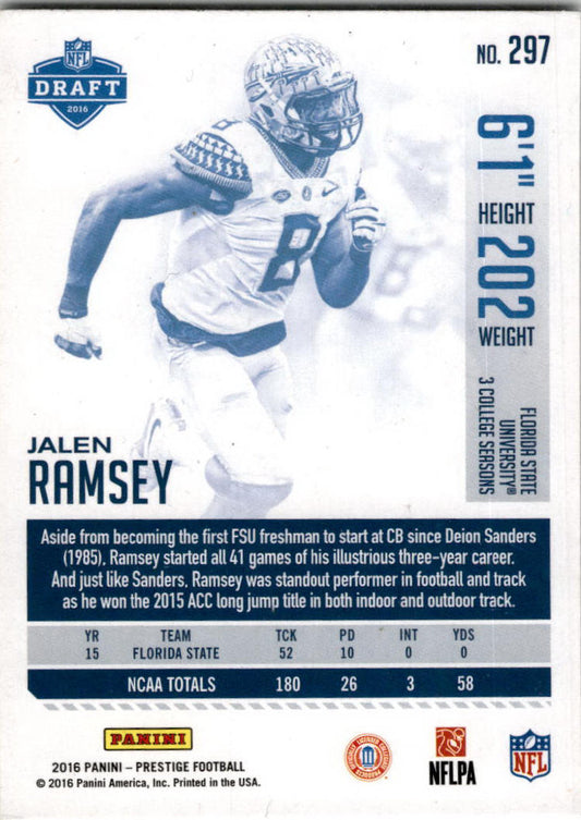 2016 Panini Prestige Xtra Points Blue #297 Jalen Ramsey Rookie Jacksonville