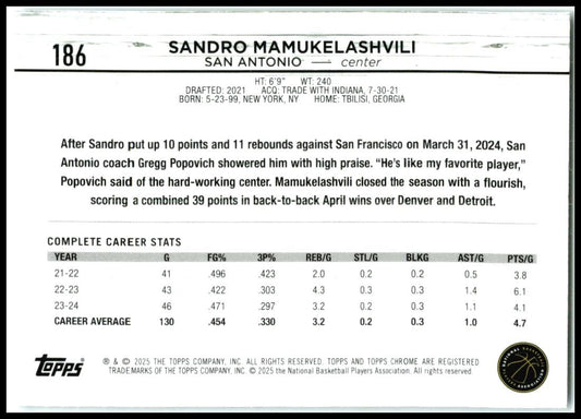 2024-25 Topps Chrome Blue Basketball Refractor #186 Sandro Mamukelashvili Spurs