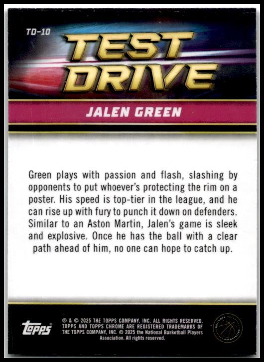 2024-25 Topps Chrome Test Drive #TD-10 Jalen Green Houston Rockets