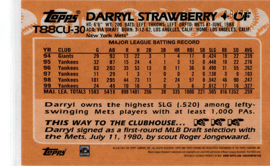 2023 Topps Update 1988 Topps Chrome Purple #T88CU-30 Darryl Strawberry /75