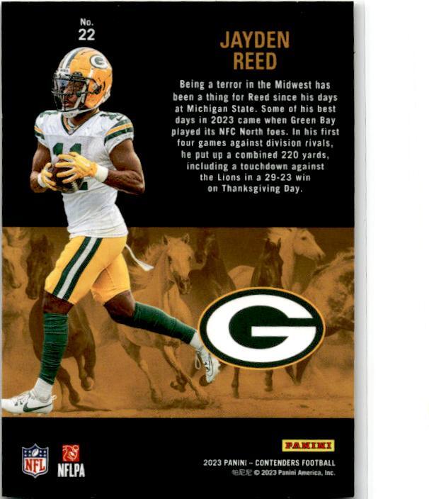 2023 Panini Contenders Rookie Stallions #22 Jayden Reed Green Bay Packers