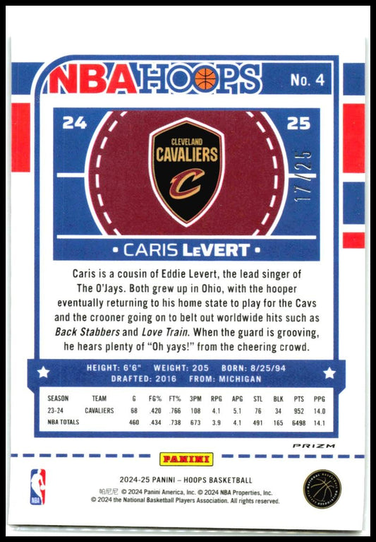 2024-25 Hoops Premium Prizms Scope Green /99 #4 Caris LeVert Cleveland Cavaliers