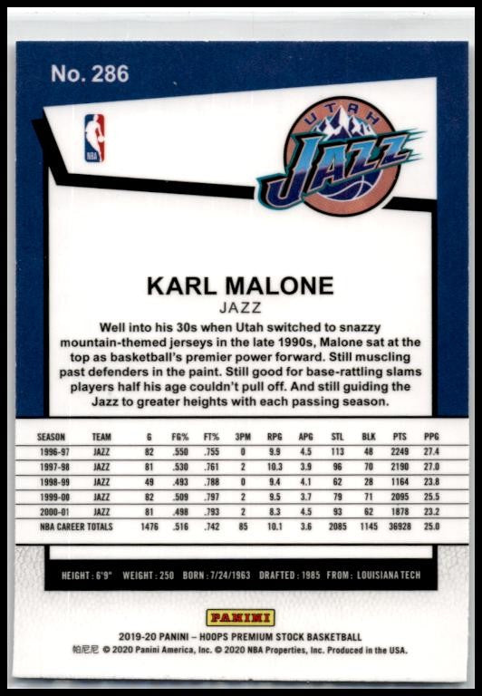 2019-20 Hoops Premium Stock #286 Karl Malone Utah Jazz