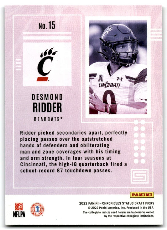 2022 Panini Chronicles Status Draft Picks #15 Desmond Ridder Cincinnati Bearcats