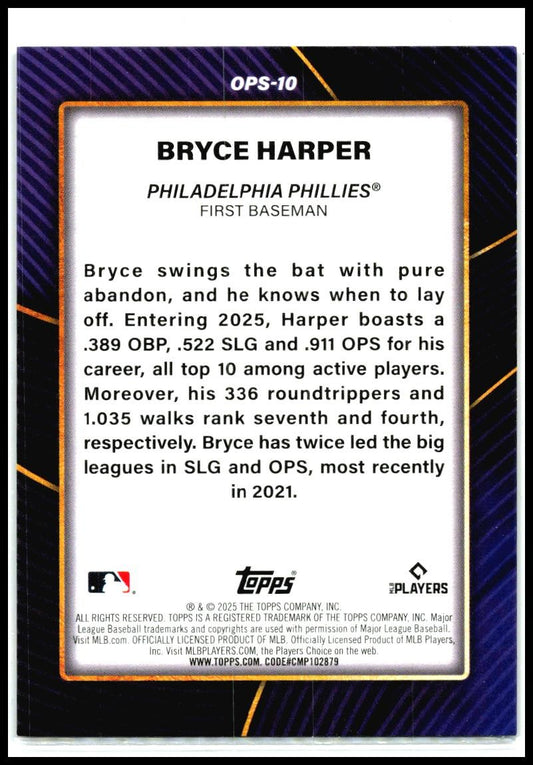 2025 Topps OPS Leaders Orange Foil #OPS-10 Bryce Harper Philadelphia