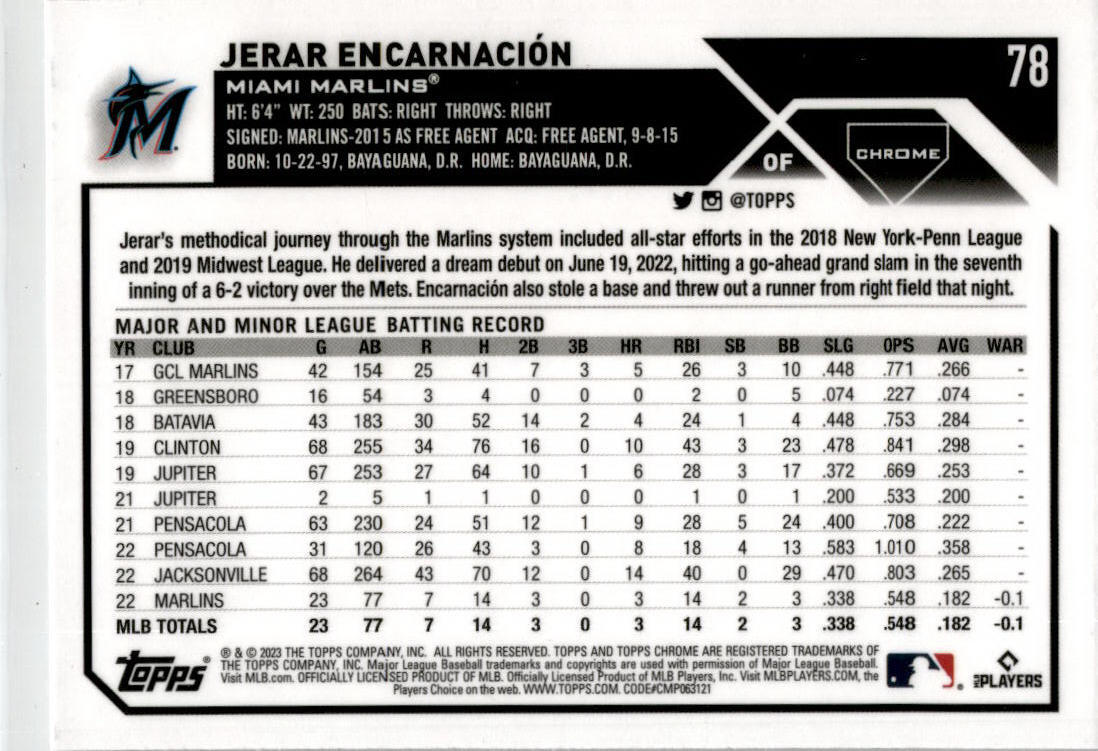 2023 Topps Chrome  Prism #78 Jerar Encarnación Rookie