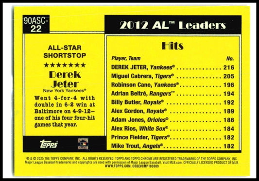 2025 Topps 1990 Topps 35th Anniversary Chrome All-Star # Derek Jeter Yankees