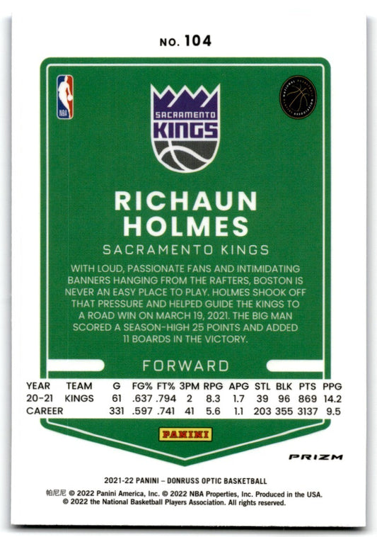2021-22 Donruss Optic Blue Velocity Prizm Richaun Holmes Sacramento Kings #104