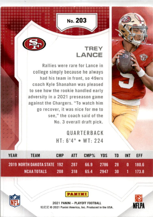 2021 Playoff Kickoff #203 Trey Lance San Francisco 49ers