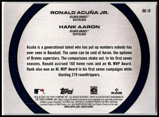 2025 Topps Dynamic Duos #DD-16 Hank Aaron / Ronald Acuña Jr. Atlanta Braves