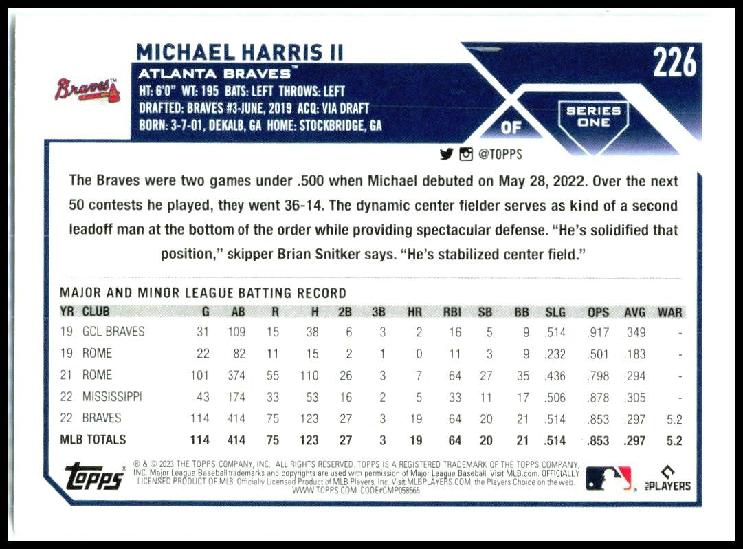 2023 Topps #226 Michael Harris II Rookie Atlanta Braves