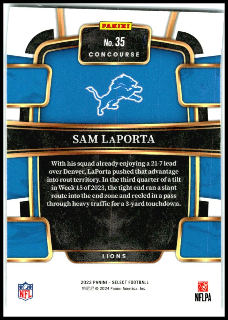 2023 Panini Select #35 Sam LaPorta Rookie Detroit Lions