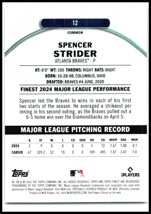 2025 Topps Finest #12 Spencer Strider Braves