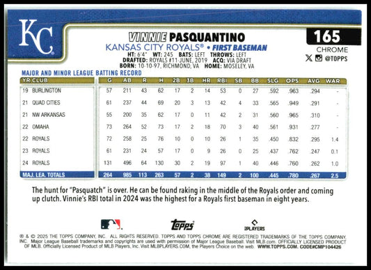 2025 Topps Chrome Logofractor #165 Vinnie Pasquantino Kansas City Royals