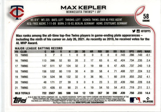 2022 Topps Chrome Sepia #58 Max Kepler Twins