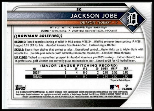 2025 Bowman Chrome Mojo #50 Jackson Jobe Tigers