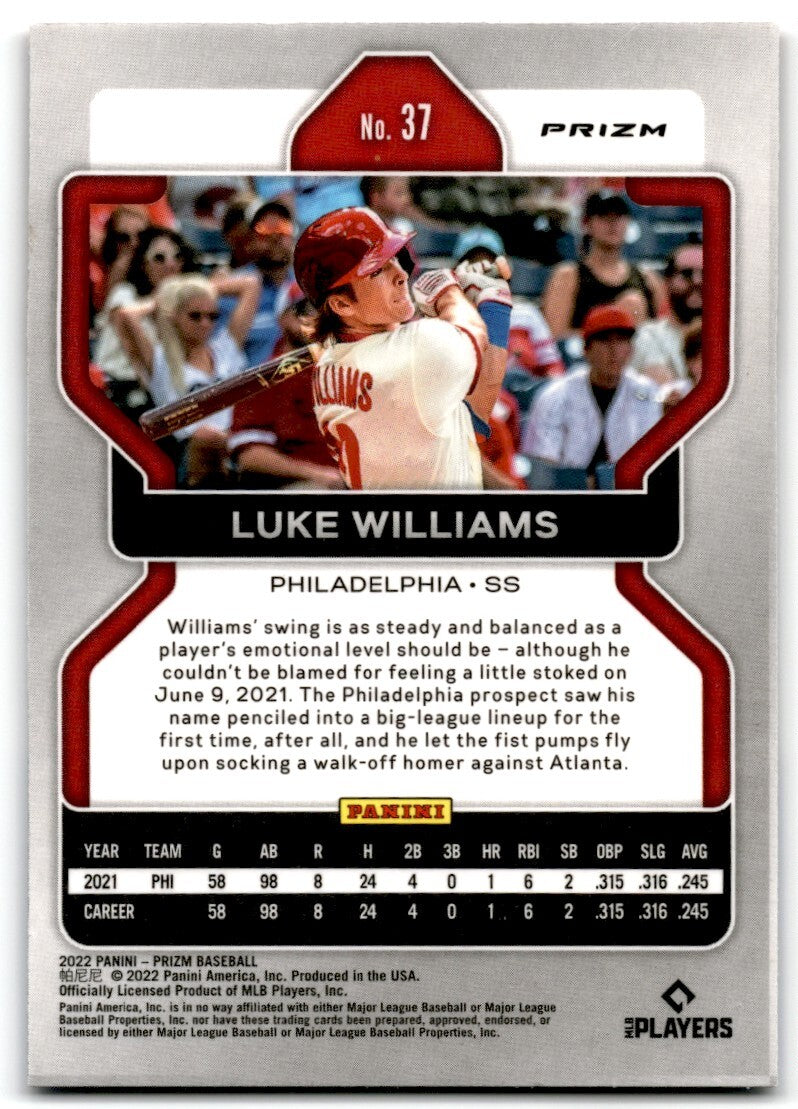2022 Panini Prizm Red/White/Blue #37 Luke Williams Rookie Philadelphia Phillies