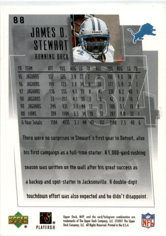 2001 Upper Deck MVP #88 James Stewart Detroit Lions