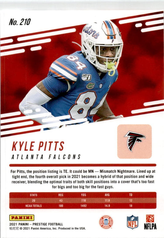 2021 Panini Prestige #210 Kyle Pitts Rookie Atlanta Falcons