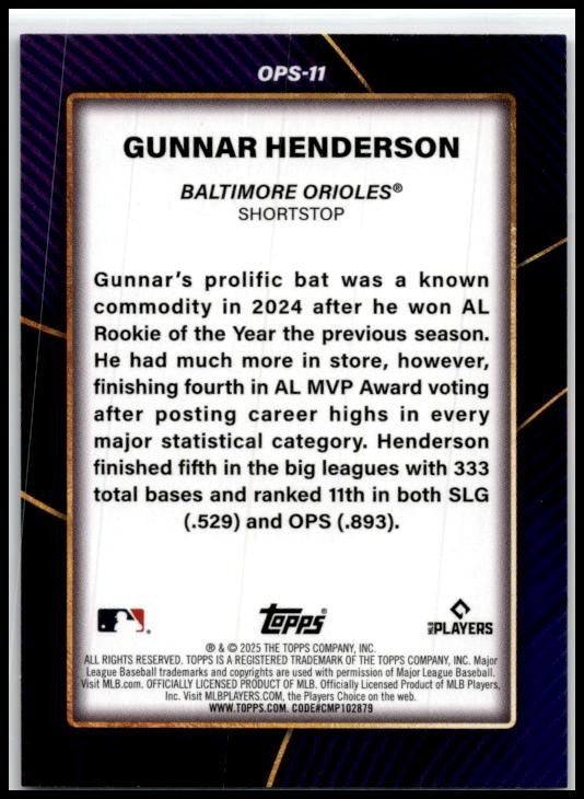 2025 Topps OPS Leaders #OPS-11 Gunnar Henderson Baltimore Orioles