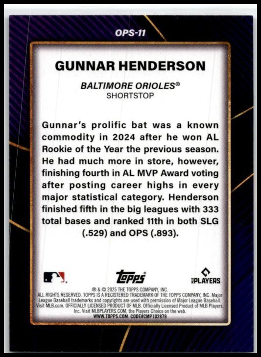 2025 Topps OPS Leaders #OPS-11 Gunnar Henderson Baltimore Orioles