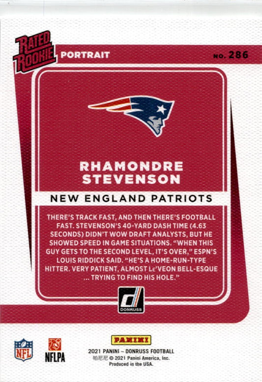 2021 Donruss Rated Rookie Portrait Canvas #86 Rhamondre Stevenson Rookie Patriot