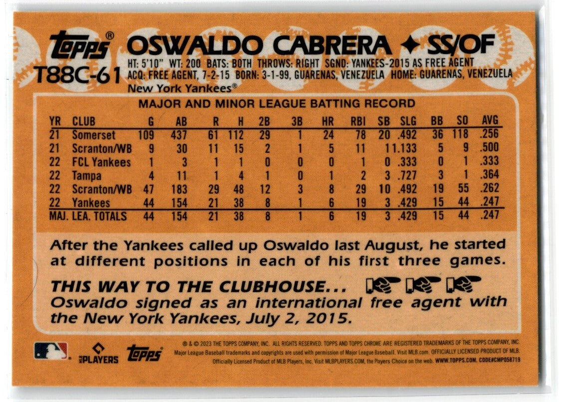 2023 Topps Silver Pack 1988 35th Anniversary Chrome Oswaldo Cabrera Rookie New