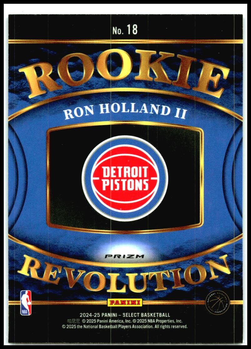 2024-25 Panini Select Rookie Revolution Green Prizms #18 Ron Holland II Pistons